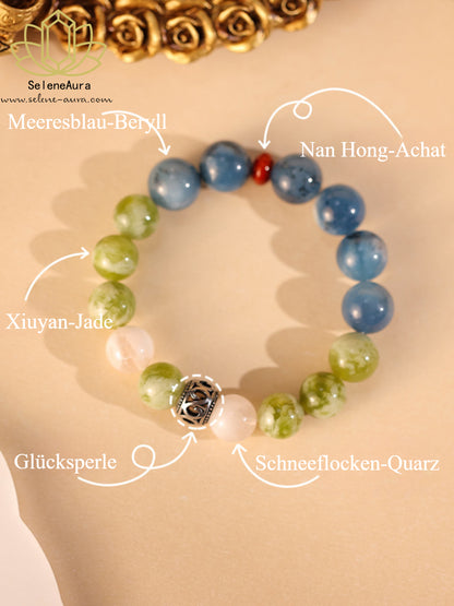 Xiuyan-Trauben Milchschaum Armband | Vintage Aquamarin Jahresenergie | Schneequarz & Nan Hong