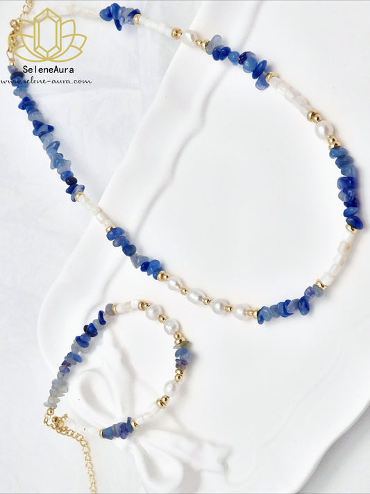 Sommer Edition: Süßwasserperlen & Aventurin Armband+Halskette mit Muschel | Konvertierbar