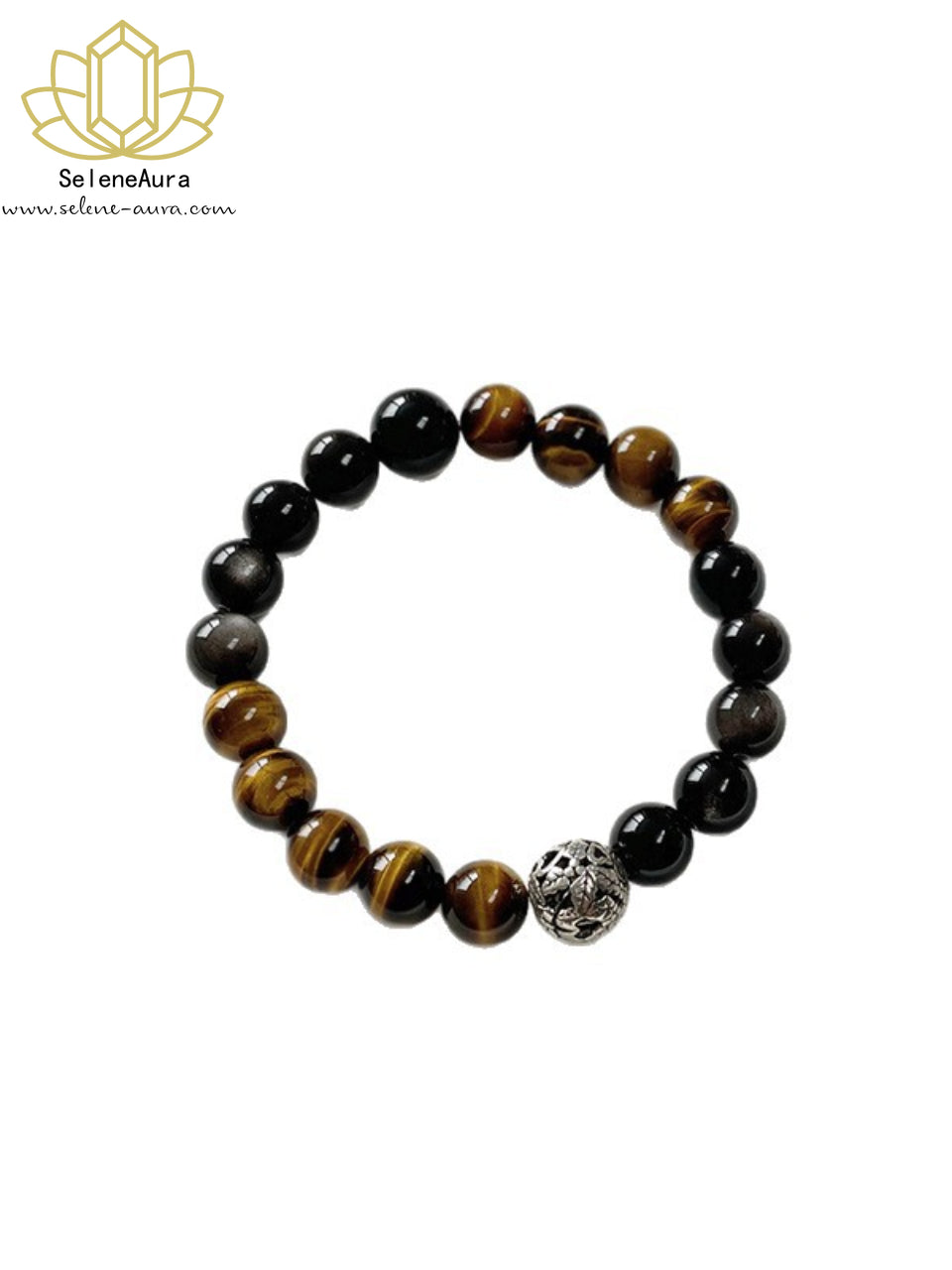 Natürliches Tigerauge & Silberobsidian Armband Mutschutz & Erdung SeleneAura