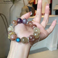 Natürlicher Amethyst Phantom & Mondstein Armreif Stärkend - Schwarzgold