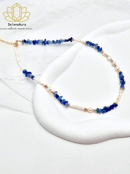 Sommer Edition: Süßwasserperlen & Aventurin Armband+Halskette mit Muschel | Konvertierbar