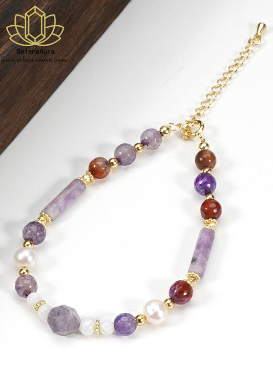 Natürliche Perlen & Muschel Anhänger Kette Armband mit 6mm Amethyst Achat Perlen