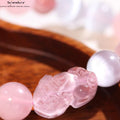 Natürliches Rosenquarz Armband｜19mm Pi Xiu & Erdbeer-Katzenauge｜Herzchakra Heilung