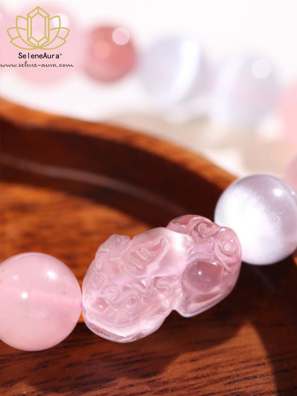 Natürliches Rosenquarz Armband｜19mm Pi Xiu & Erdbeer-Katzenauge｜Herzchakra Heilung