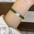 Grüner Achat & Perlen Armband  | Handgefertigter Naturstein Schmuck | Herzchakra Harmonie
