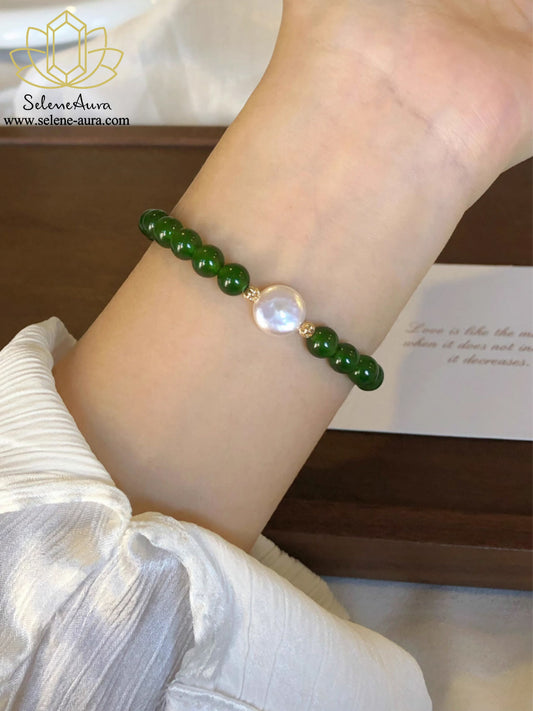 Grüner Achat & Perlen Armband  | Handgefertigter Naturstein Schmuck | Herzchakra Harmonie