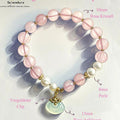 Natürliches Rosenquarz & Perlen Armband | Herzchakra-Energietrio | Glückssymbol Design