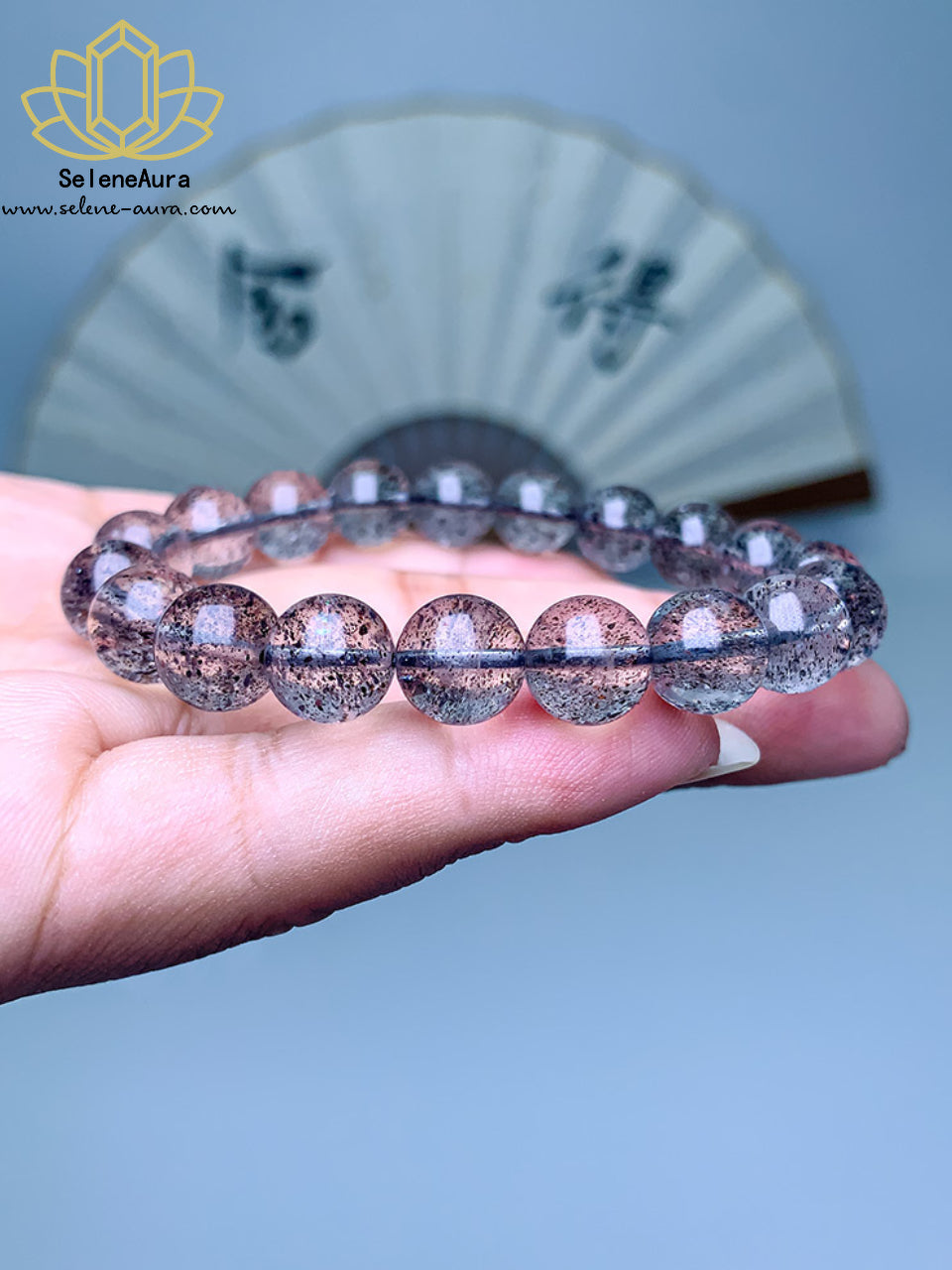 Schwarzer Super 7 Kristall Armband｜Schillernder Glimmer Heilstein｜7-Mineralien Energie Schmuck