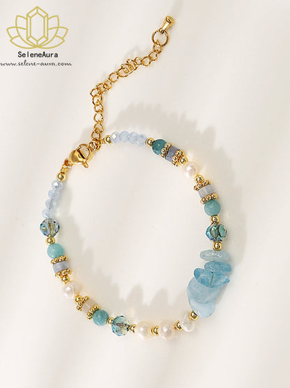 Meerjungfrau-Aura Armband & Halskette: Aquamarin, Blaue Kristalle, Barockperlen