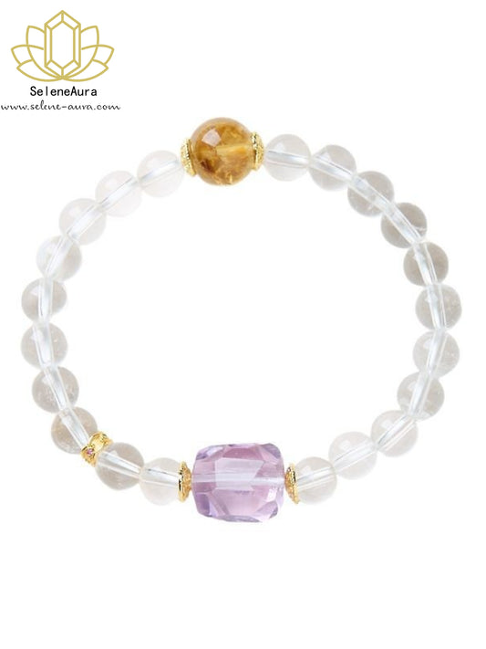 Weiß-Violett Energie Armband｜Bergkristall & Amethyst Chakra Balance｜Manifestation & Intuition