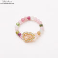 Buntes Turmalin & Perlen Ring Set  | S925 Goldplattiert |  Kristallring