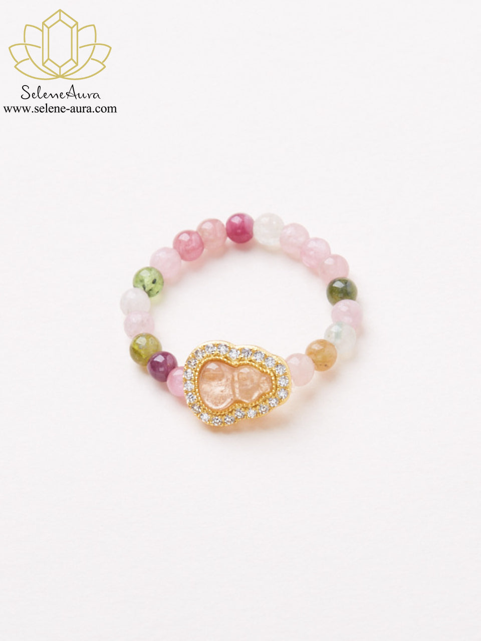Buntes Turmalin & Perlen Ring Set  | S925 Goldplattiert |  Kristallring
